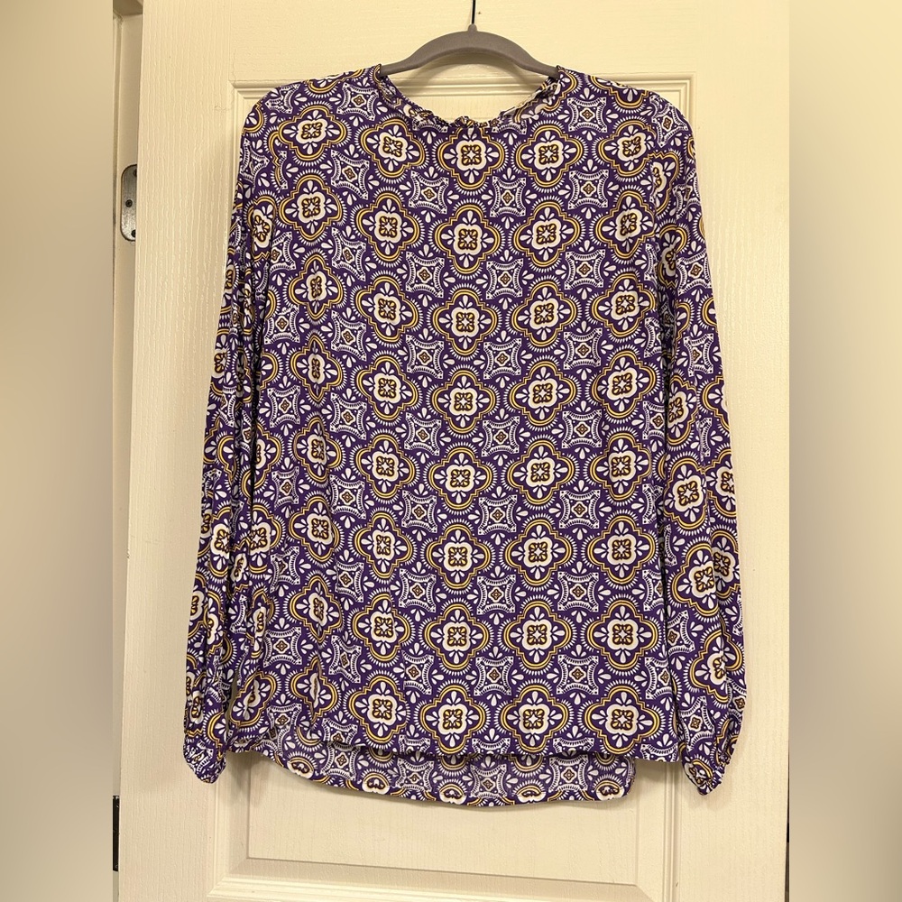 All For Color Purple and Gold Patterned Blouse